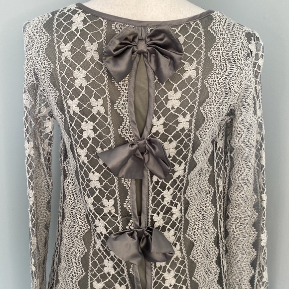 Altar’d State Boho Lace Bow Ruffle Long Tunic Top Blouse - Picture 2 of 8